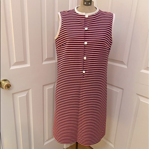 VINTAGE Mr Sweets Pink Blue Striped Sleeveless Above Knee Shift Dress - Picture 3 of 7